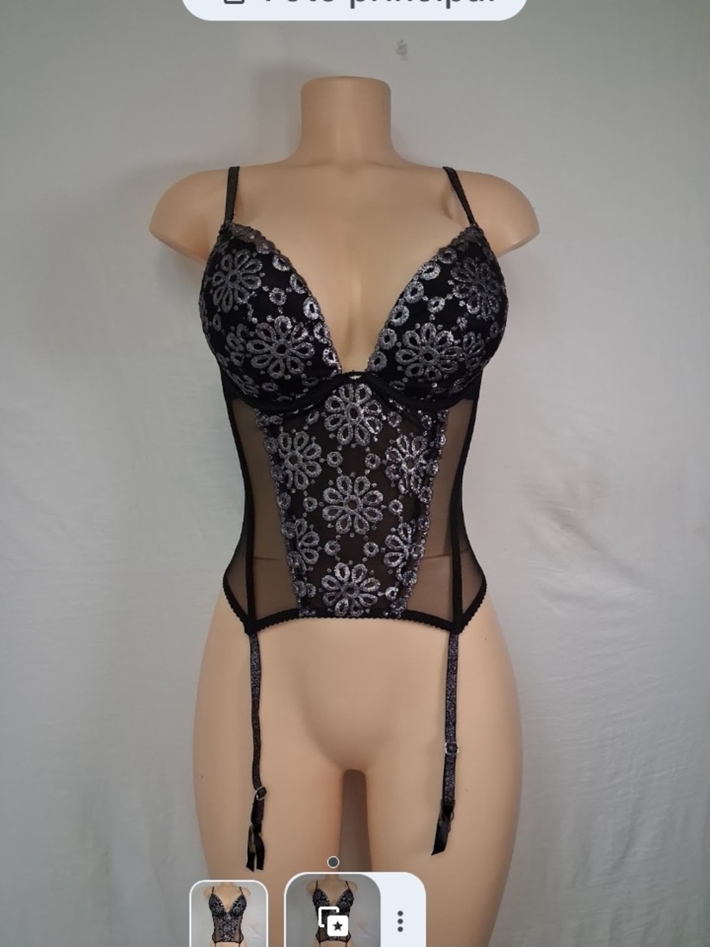 Victoria's Secret Black Sheer Lace Bustier Top Size 34c